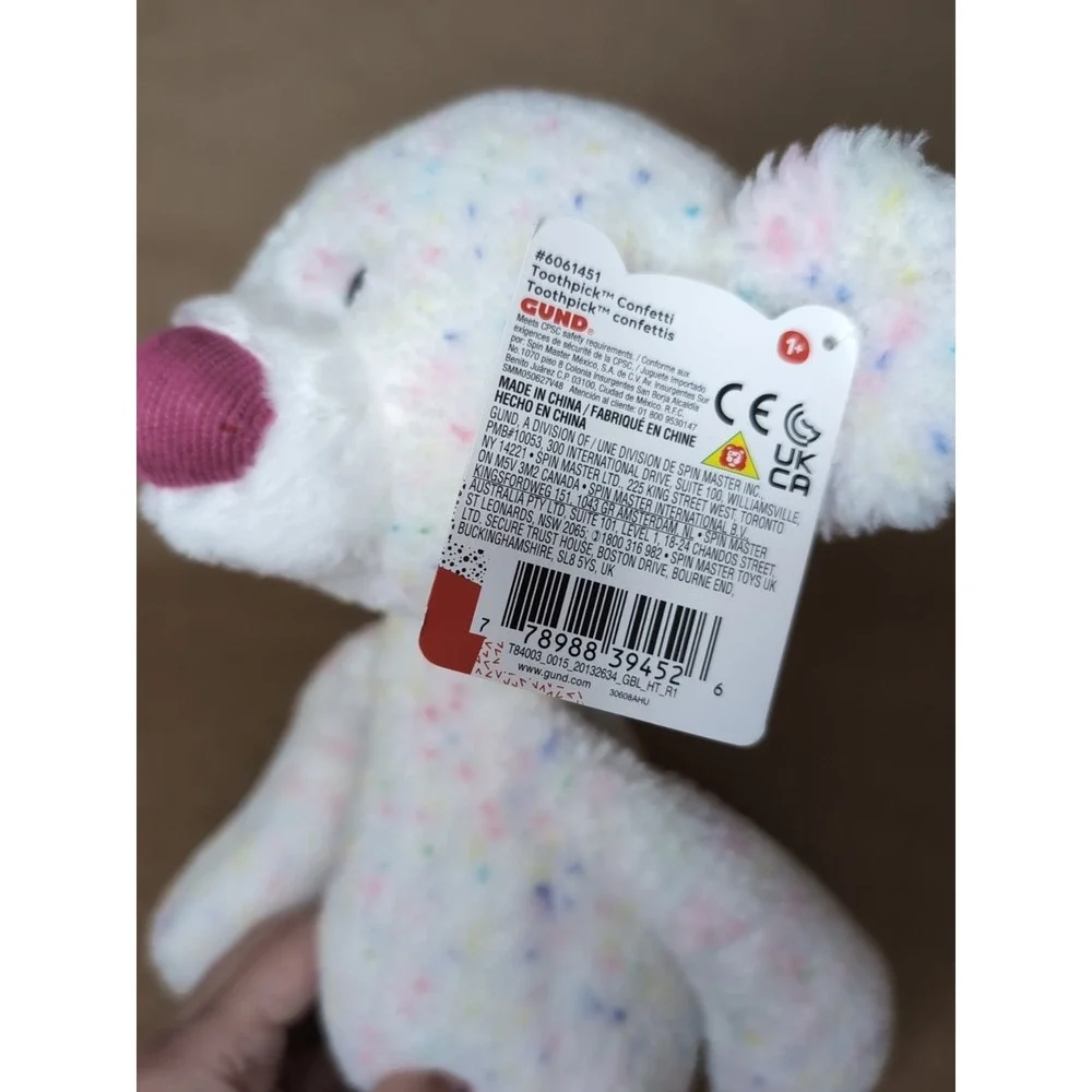 Gund Toothpick Rainbow Confetti Bear‎ 6061451 Plush Stuffed Animal White 16